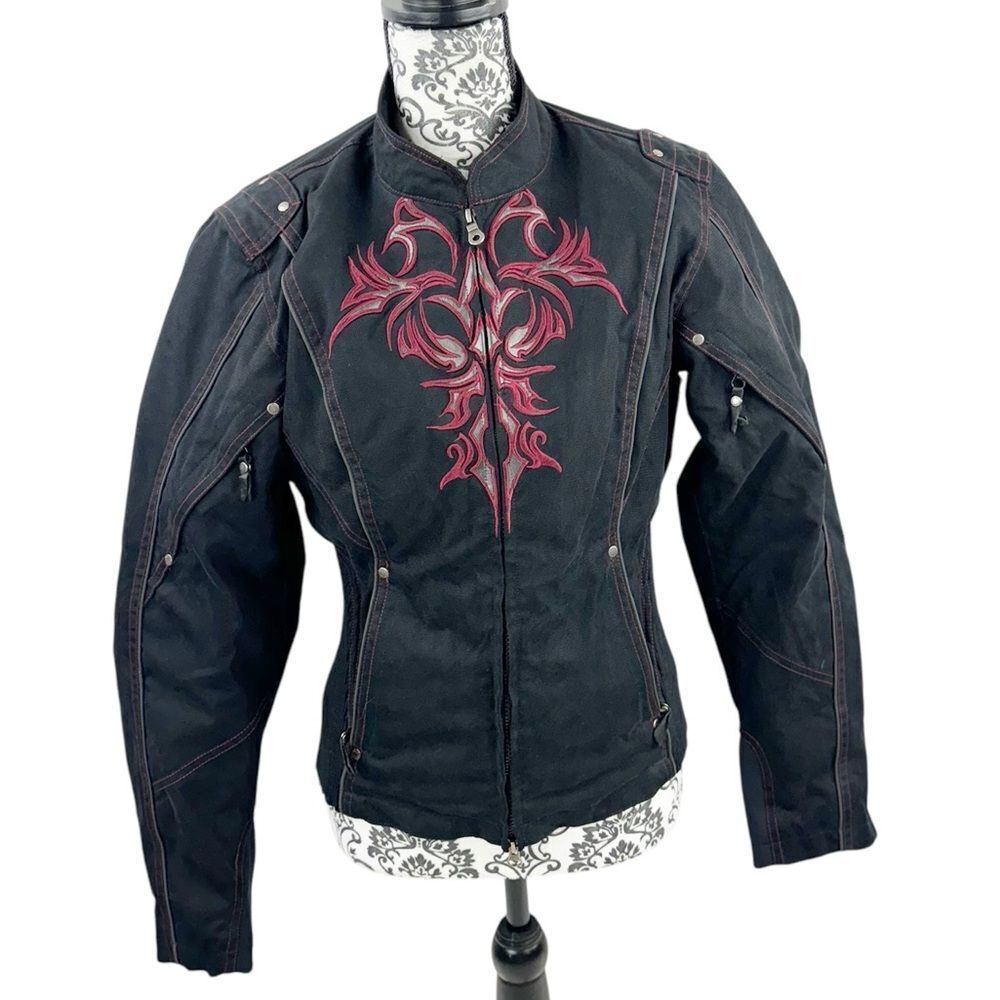 Harley Davidson Milwaukee Embroidered Flame Double Zip Moto Riding Jacket